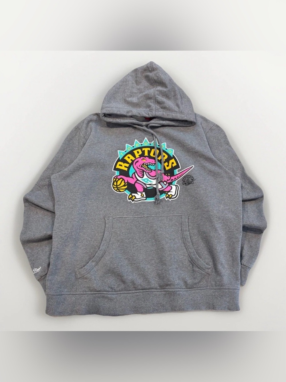 Mitchell & Ness Toronto Raptors Hoodie Retro Y2K 90s Logo NBA Size XL Gray Neon